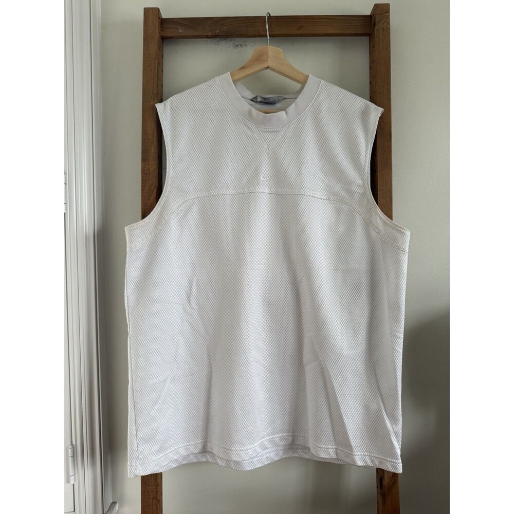 VTG Nike Sleeveless Size L All White Center Swoosh Mesh Y2K Retro Workout